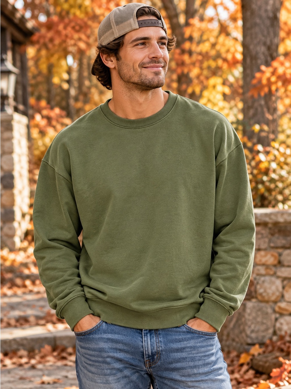 H&M Olive Green Relaxed Fit Crewneck Sweatshirt Cozy Casual Pullover